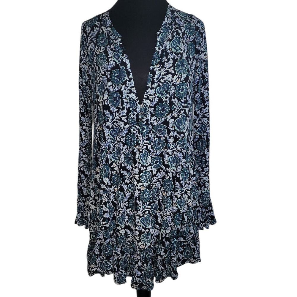 Free People Ruffle Tunic Boho Mini Dress M Festival Fairycore Bell Sleeve